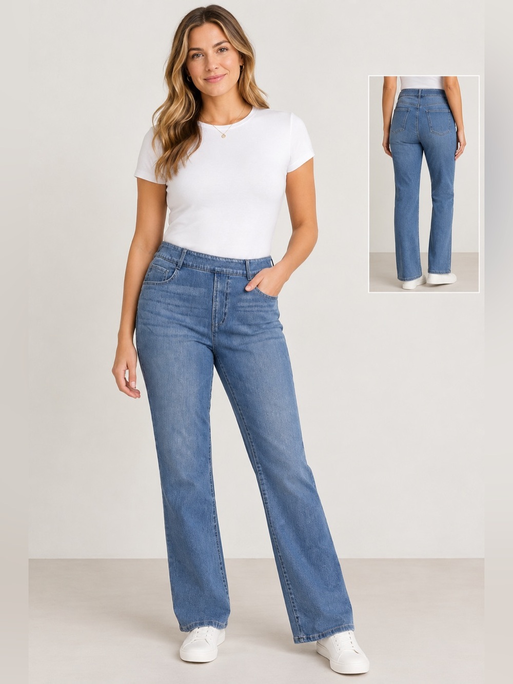 Halara Flex Pull-On Straight Leg Jeans M Petite Light Blue Stretch Denim